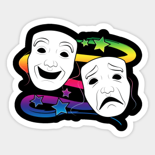 Comedy and Tragedy Drama Masks with Rainbow Stars Sticker